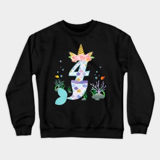 Kids 4 Year Old Unicorn Mermaid Birthday Theme Tail Girl 4Th Crewneck Sweatshirt